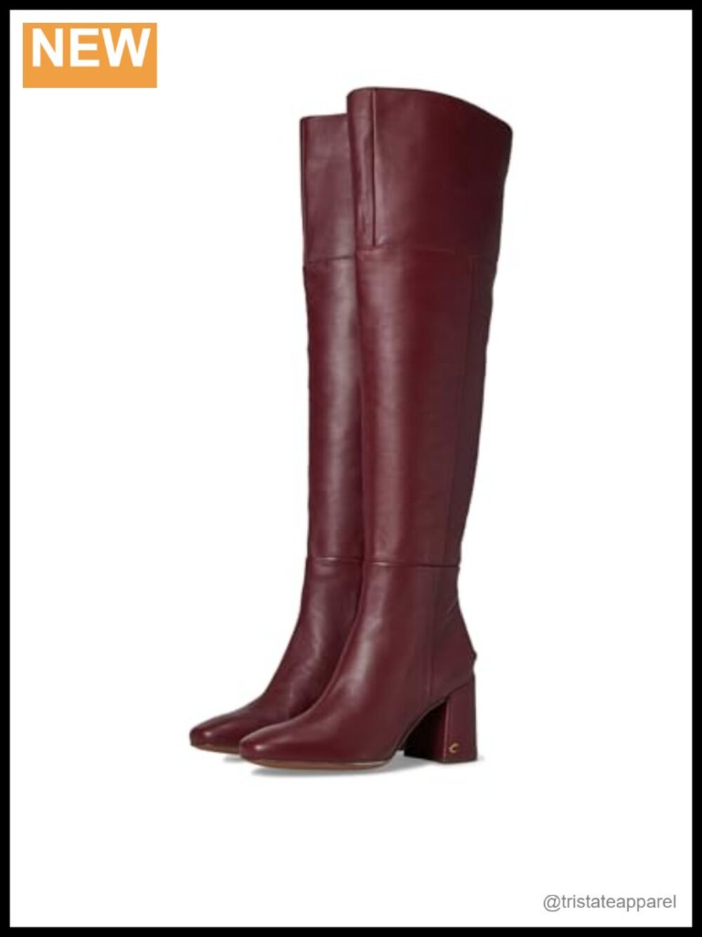 Leather Mid-Calf Block Heel Boots with Zipper Closure